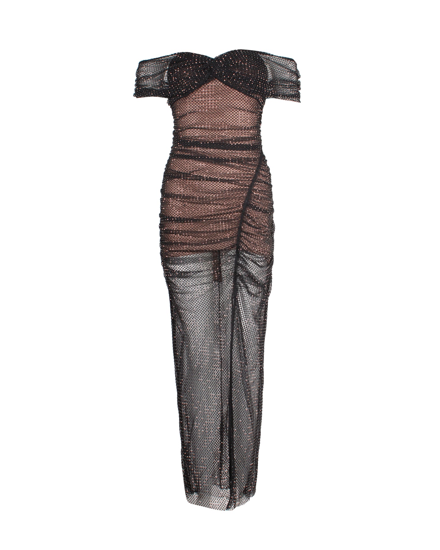 Self-Portrait Midikleid mit Fischnetzeffekt aus schwarzem Polyester