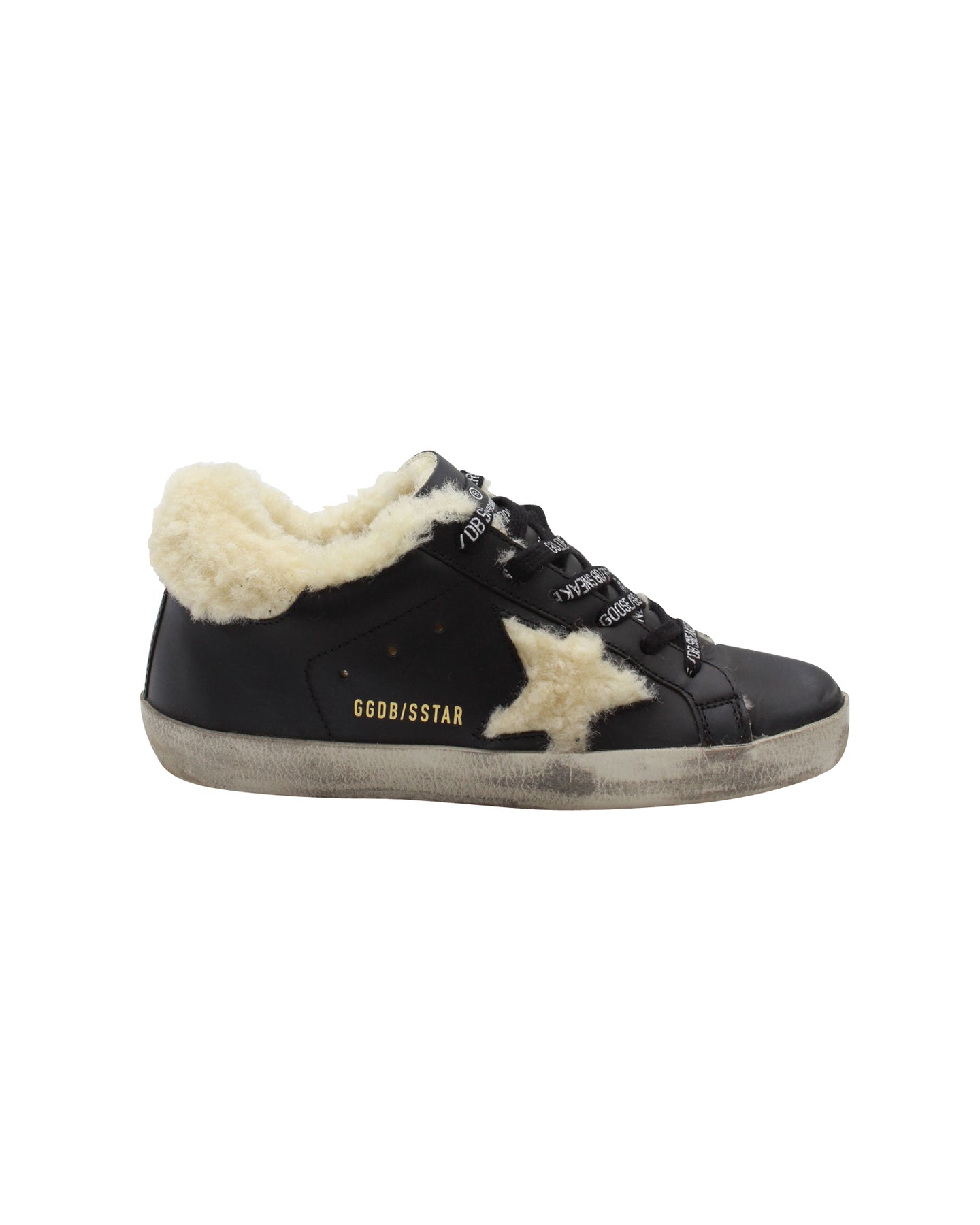 Golden Goose Super-Star Sneaker mit Shearling Einsätzen aus schwarzem Leder