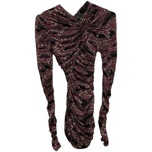 Isabel Marant geraffte Paisley Print Minikleid in lila Viskose 7703692902460