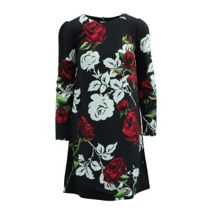 Dolce & Gabbana Blumenkleid in schwarzer Viskose 7703690838076