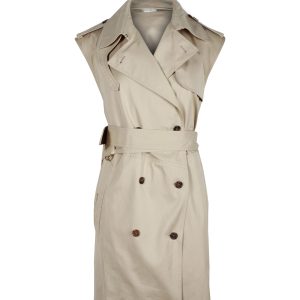 Celine ärmelloses Doppelbrust-Grabenmantel aus beige Baumwolle 7703680647228
