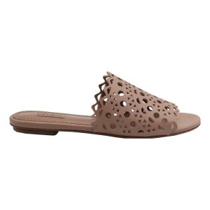 Alaia Laser-Cut Slides aus beigeem Kalbsleder