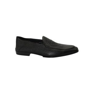 Balmain Geprägte Slipper aus schwarzem Leder