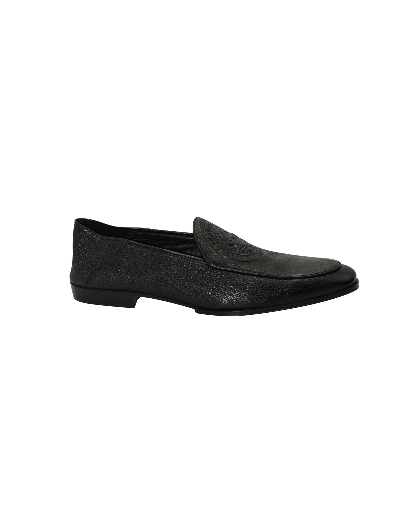 Balmain Geprägte Slipper aus schwarzem Leder