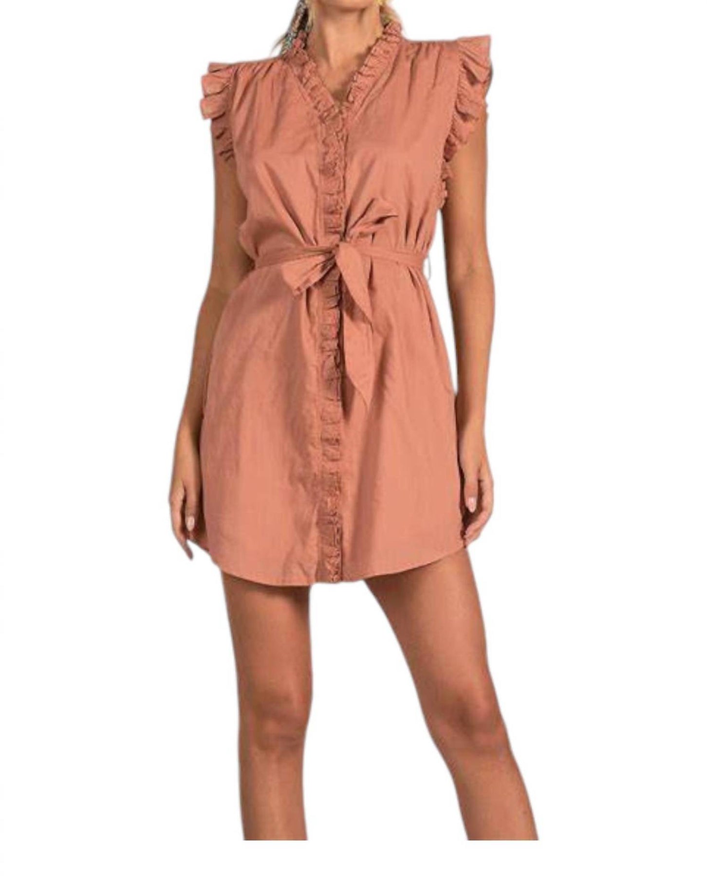 Kleid mit Rüschenärmeln in Rost
