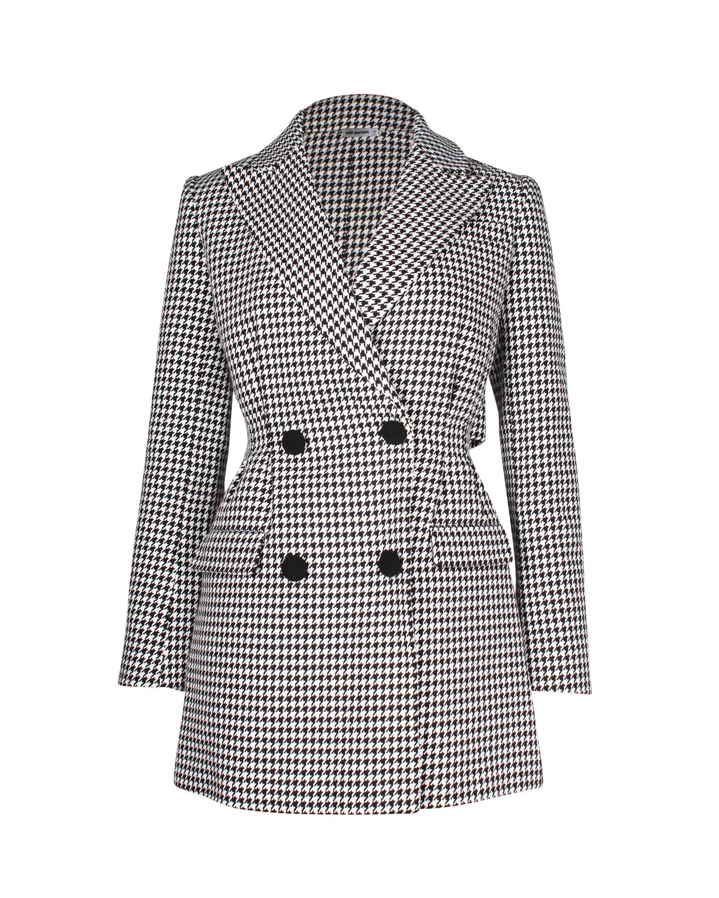 Self-Portrait Houndstooth Minikleid aus schwarzer Baumwolle