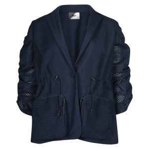Fendi Puff Sleeve Drawstring Jacke aus Marineblau Baumwolle 7703681400892