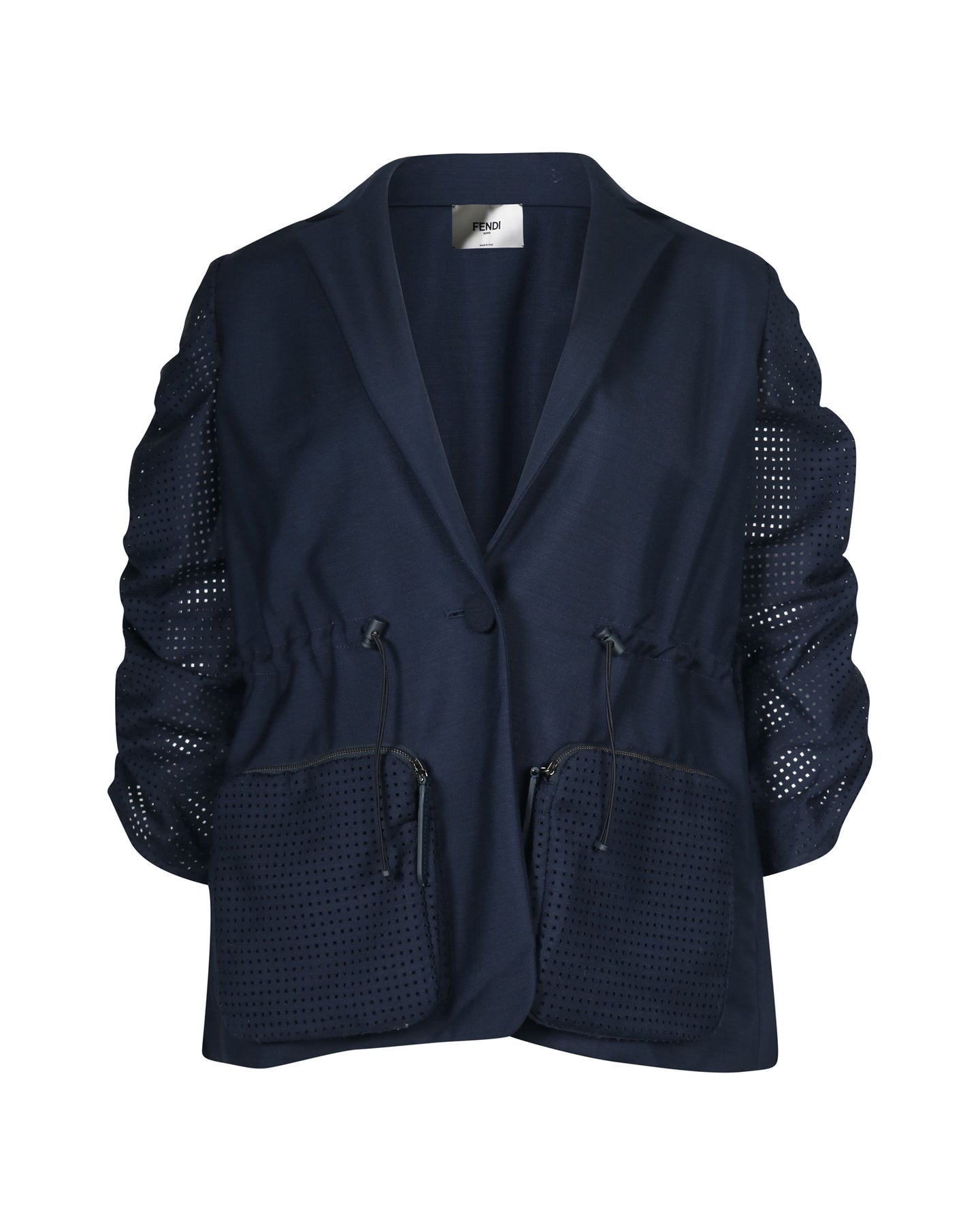 Fendi Puff Ärmel – Jacke mit Tunnelzug in Dunkelblau Blau Baumwolle