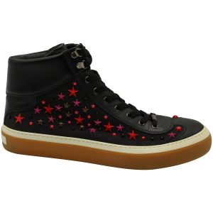 Jimmy Choo Star Stud High Top Sneakers aus schwarzem Leder 7703685201980