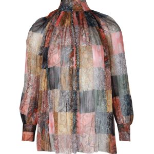 Zimmermann Neunzig-sechs Gitter-getrimmte bedruckte Bluse in Mehrfarbig Leinen und Seide-Blend Gaze
