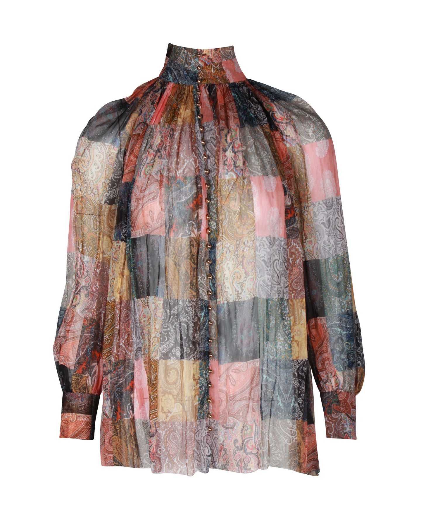 Zimmermann Neunzig-sechs Gitter-getrimmte bedruckte Bluse in Mehrfarbig Leinen und Seide-Blend Gaze