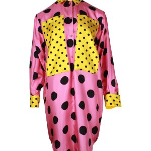 Moschino Couture Polka Dot Hemd Kleid aus rosa Seide 7703688183868