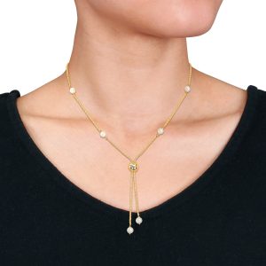 Mimi & Max 6-7mm Cultured Freshwater Pearl Tassel Halskette in gelbem Silber – 20 in