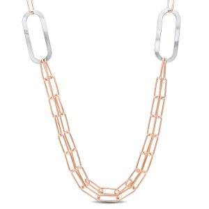 Mimi & Max Two-Tone Paperclip Chain Halskette aus roséveredeltem Sterling Silber – 37 in