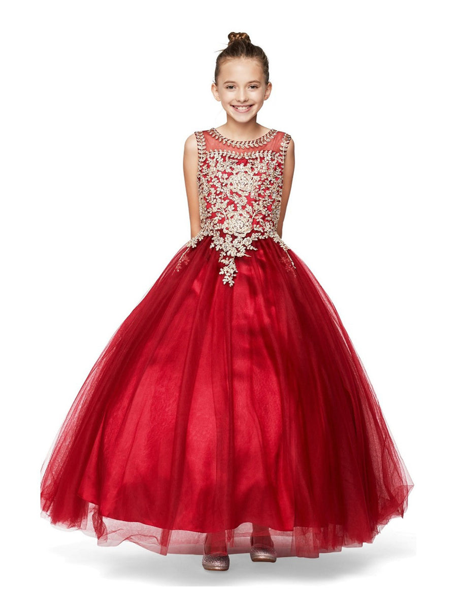 Mädchen Mehrfarbig Farbe Gold Strass Cording Illusion Blumenmädchen Kleid 4-16