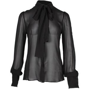 Dolce & Gabbana Sheer Pussy Schleifendetail Hemd in schwarzer Seide 7703677534268