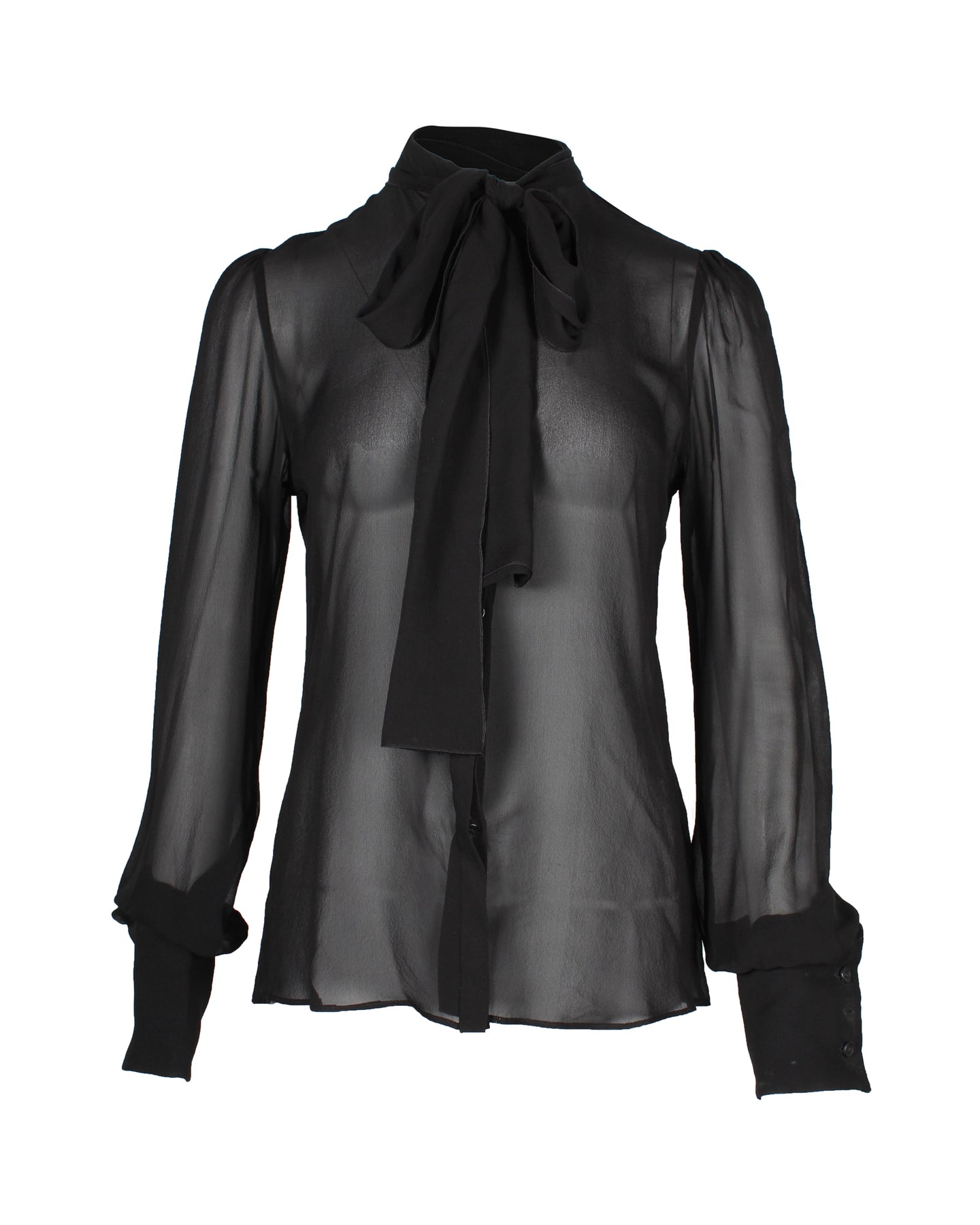 Dolce & Gabbana Sheer Pussy Bow Hemd aus schwarzer Seide