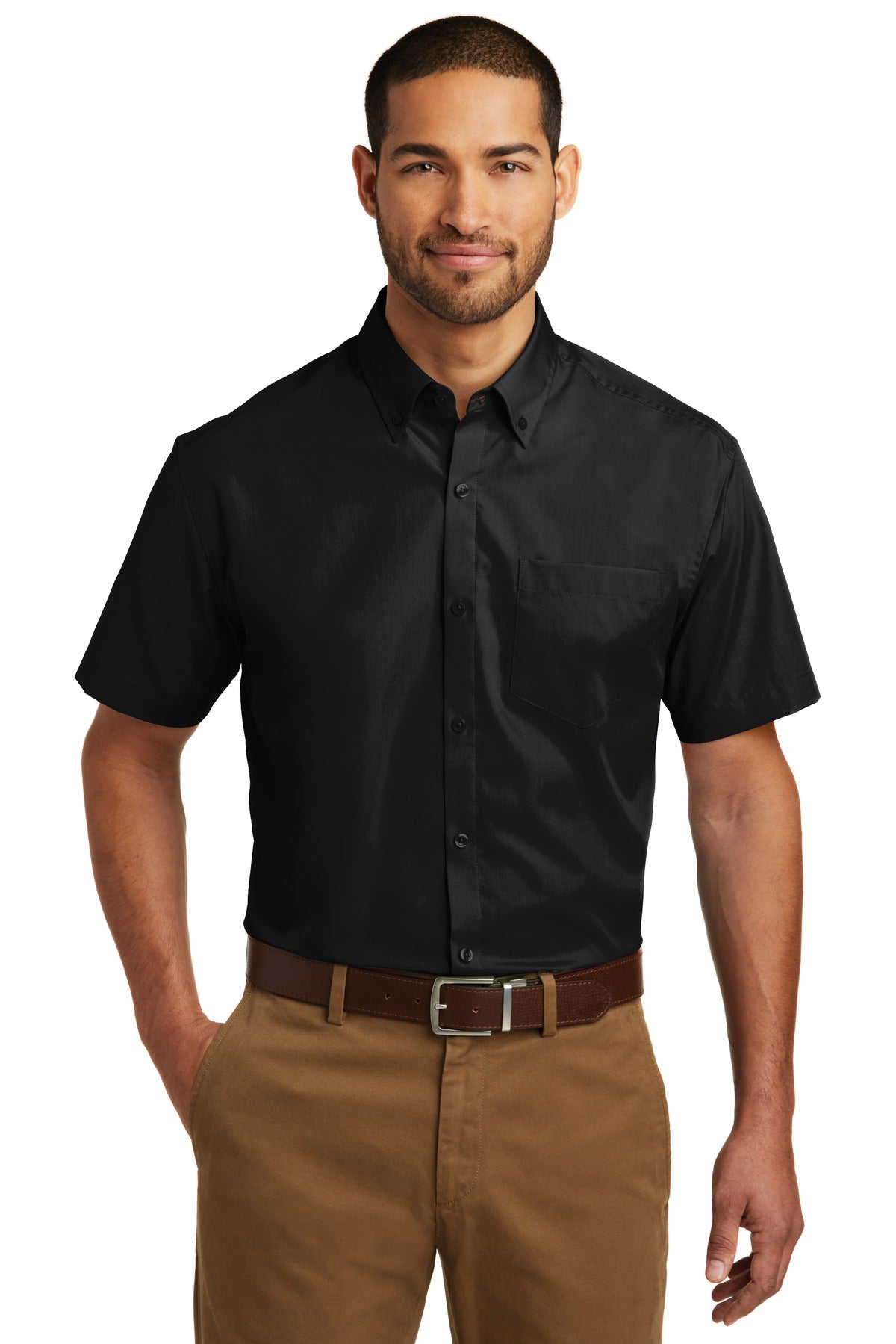 Port Authority Herren Kurzarm sorglos Popeline Hemd W101