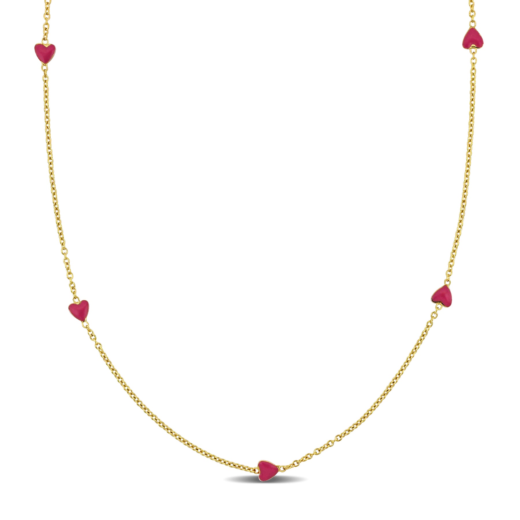 Mimi & Max Rosa Emaille Herz Station Halskette in 14k Gelbgold – 15 in