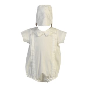 Baby Jungen Weiß Baumwolle Kurzarm Bogen Taufe Strampler 0-18M