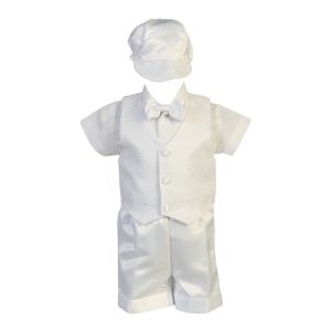 kleine Jungen weiß gestreift Organza Satin Shorts Taufe Set 2-3T
