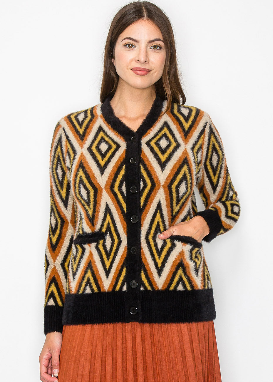 Herbst Vibes geometrische Strickjacke