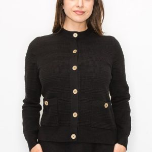 Buttoned schwarze Strickjacke mit Taschen 7832928911420
