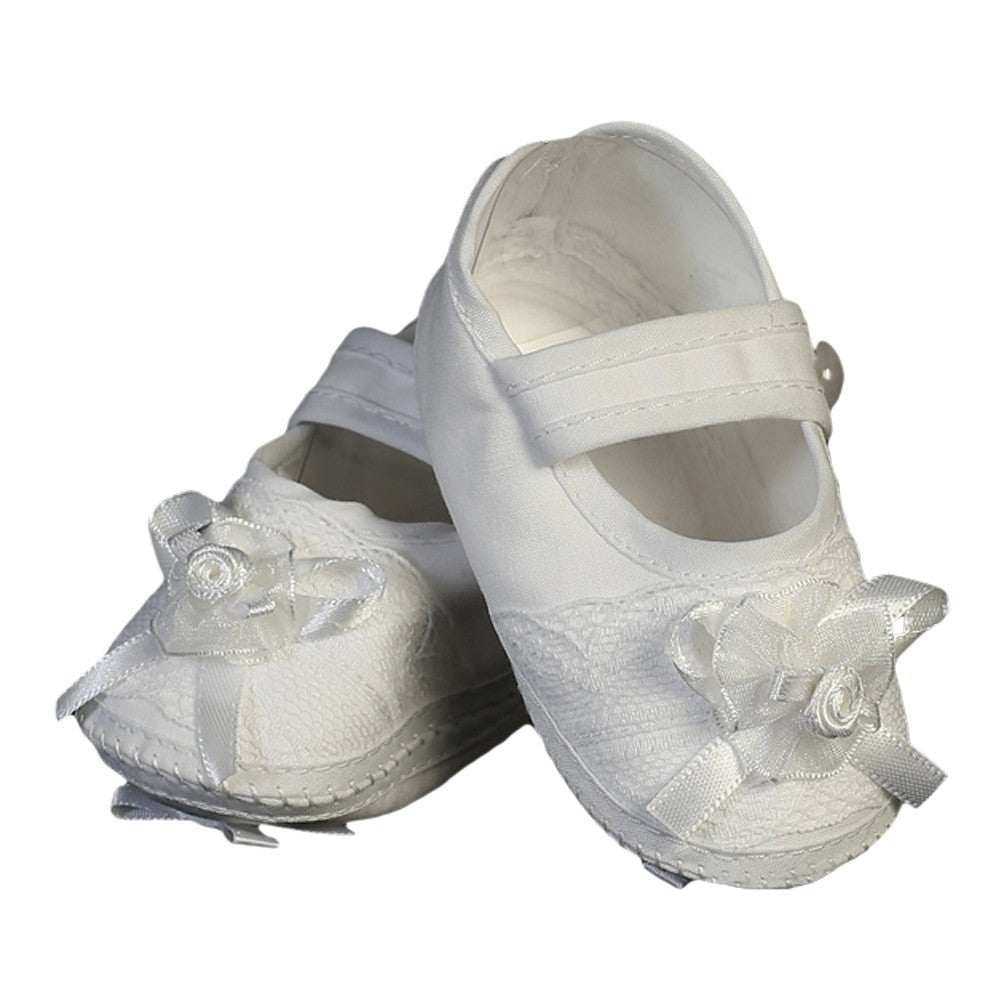 Baby Mädchen weiße Baumwolle Taufe Bootie weiche Sohle Krippe Schuhe 1-7 Monate