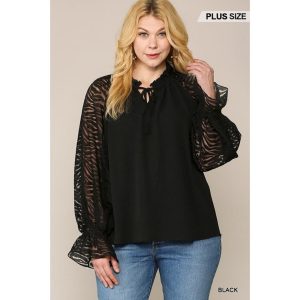 Zebra Burnout Ärmel Rüschen Hals Bubble Crepe Bluse