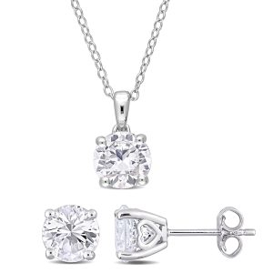 Mimi & Max 4 7/8ct TGW Created White Sapphire Solitaire Ohrstecker- und Halsketten-Set aus Sterlingsilber