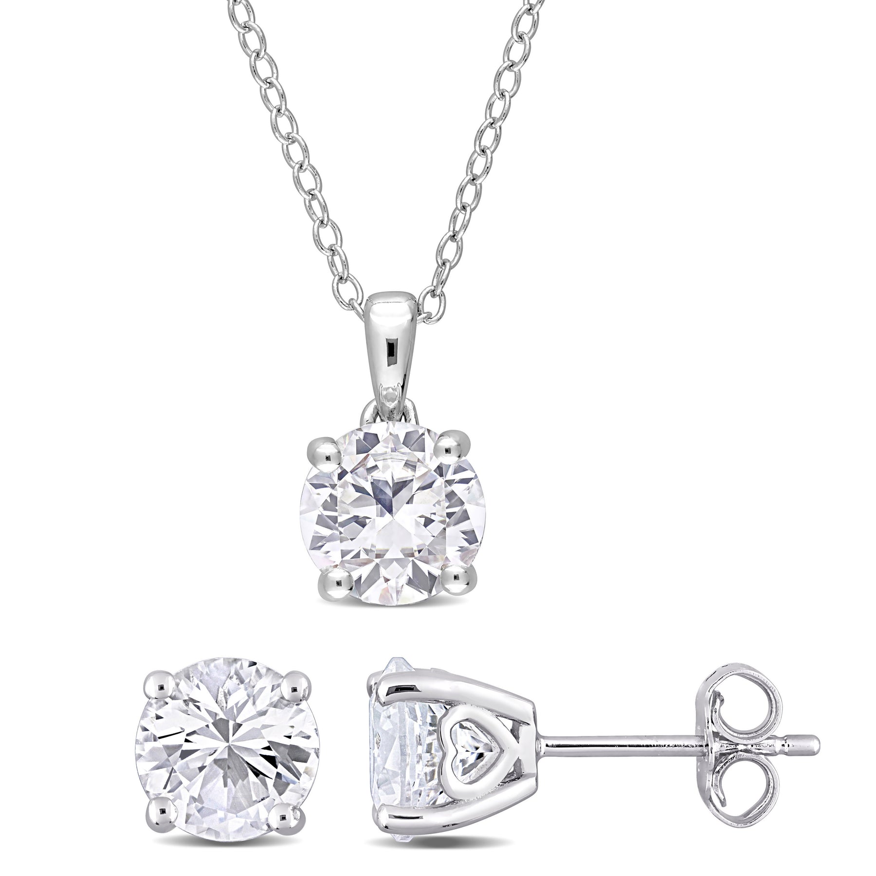 Mimi & Max 4 7/8ct TGW erstellt Weiß Saphir Solitaire Ohrring und Halskette Set Sterling Silber