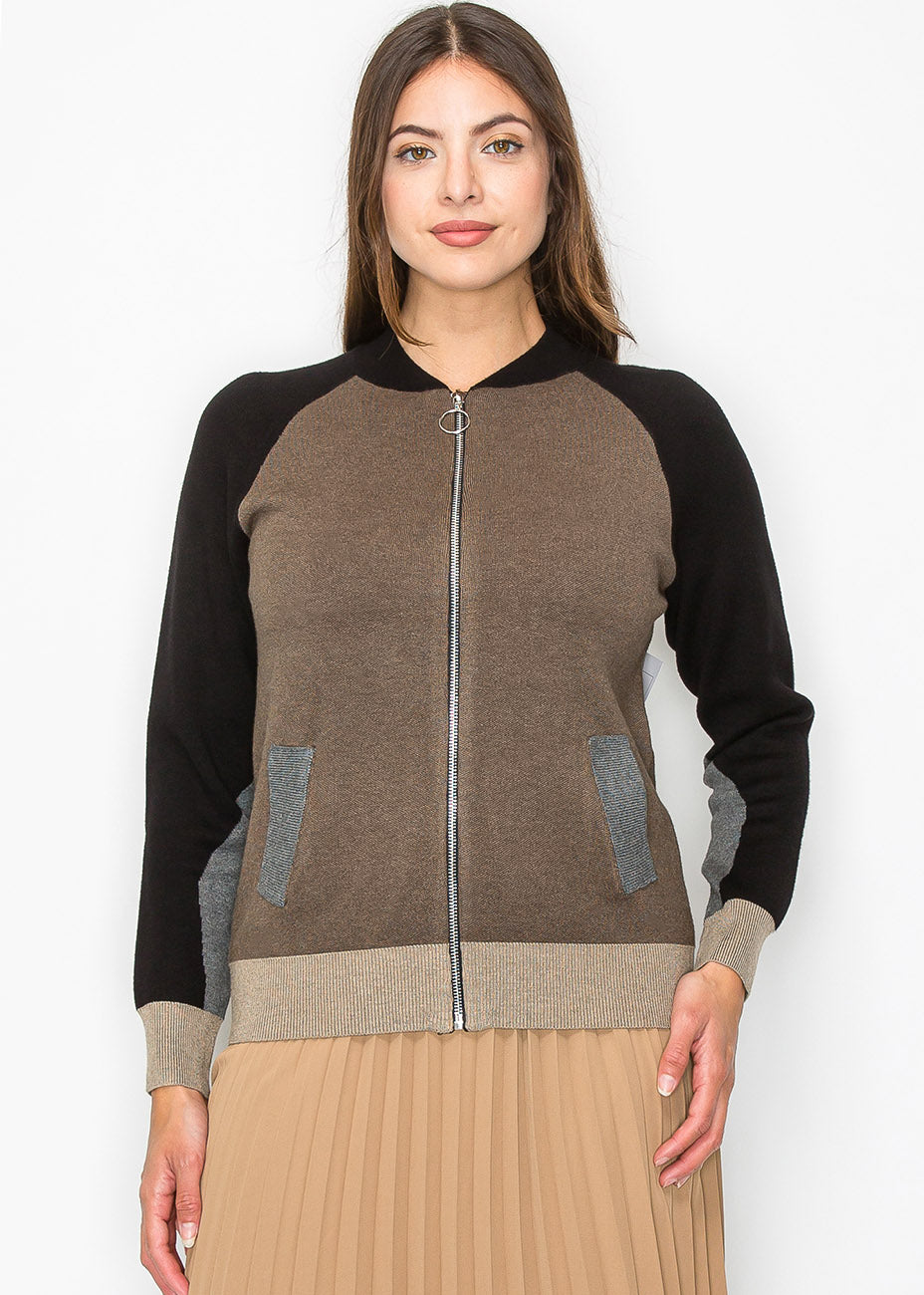 Farbe-Block Taupe Strickjacke
