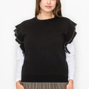 Rüschen-Akzent schwarze Weste 7832929108028