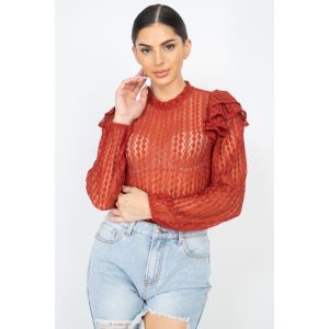 Sheer Crochet Lace geraffte top 7805702733884