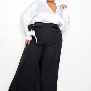 Satin lange Ärmel Krawatte Wrap Top