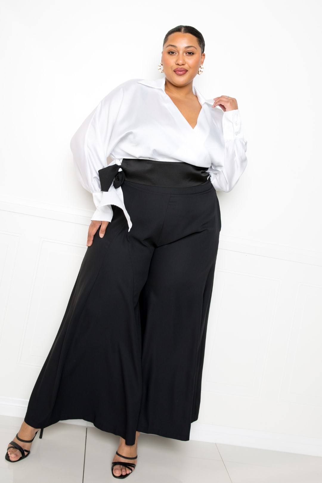 Satin lange Ärmel Krawatte Wrap Top
