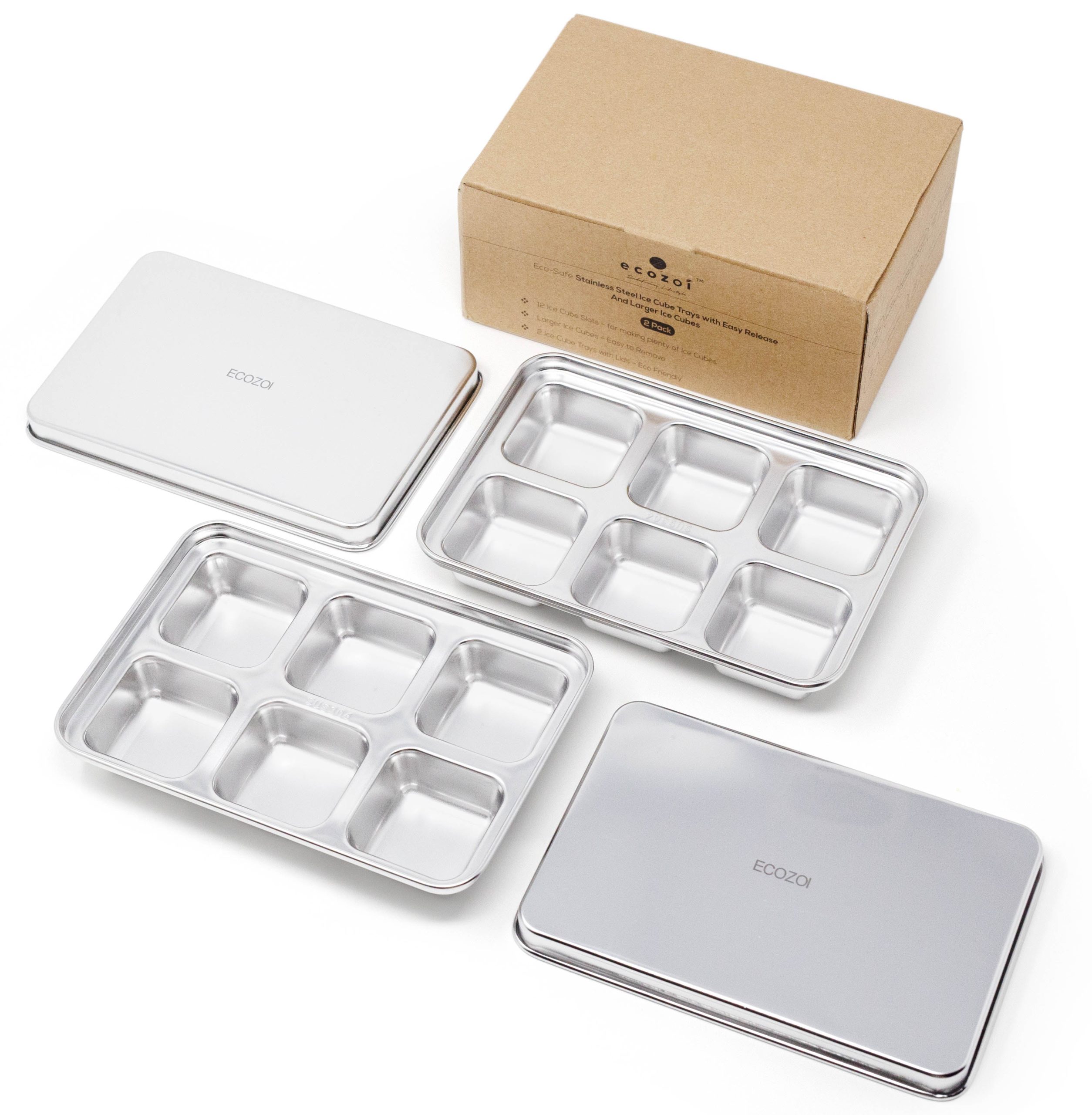 Ecozoi Edelstahl CUBE TRAYS, 12 große Würfel, 2 Packung