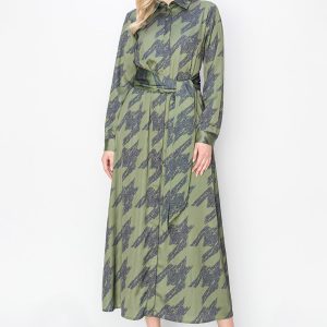Abstrakte Oliv Langarmkleid