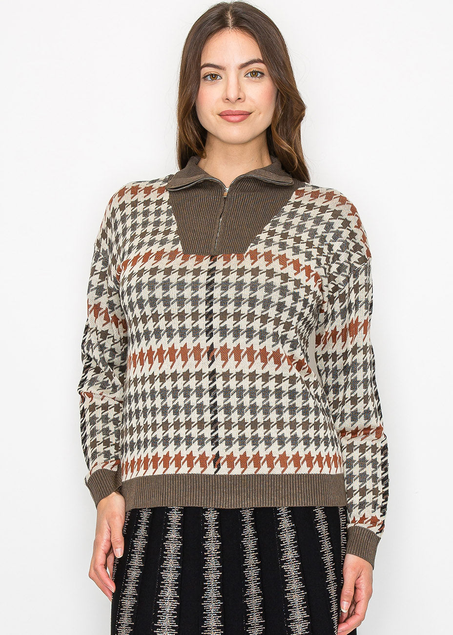 Herbst Houndstooth Strickpullover