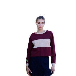 Burgundy Colorblock Langarm crop top 7805689987132