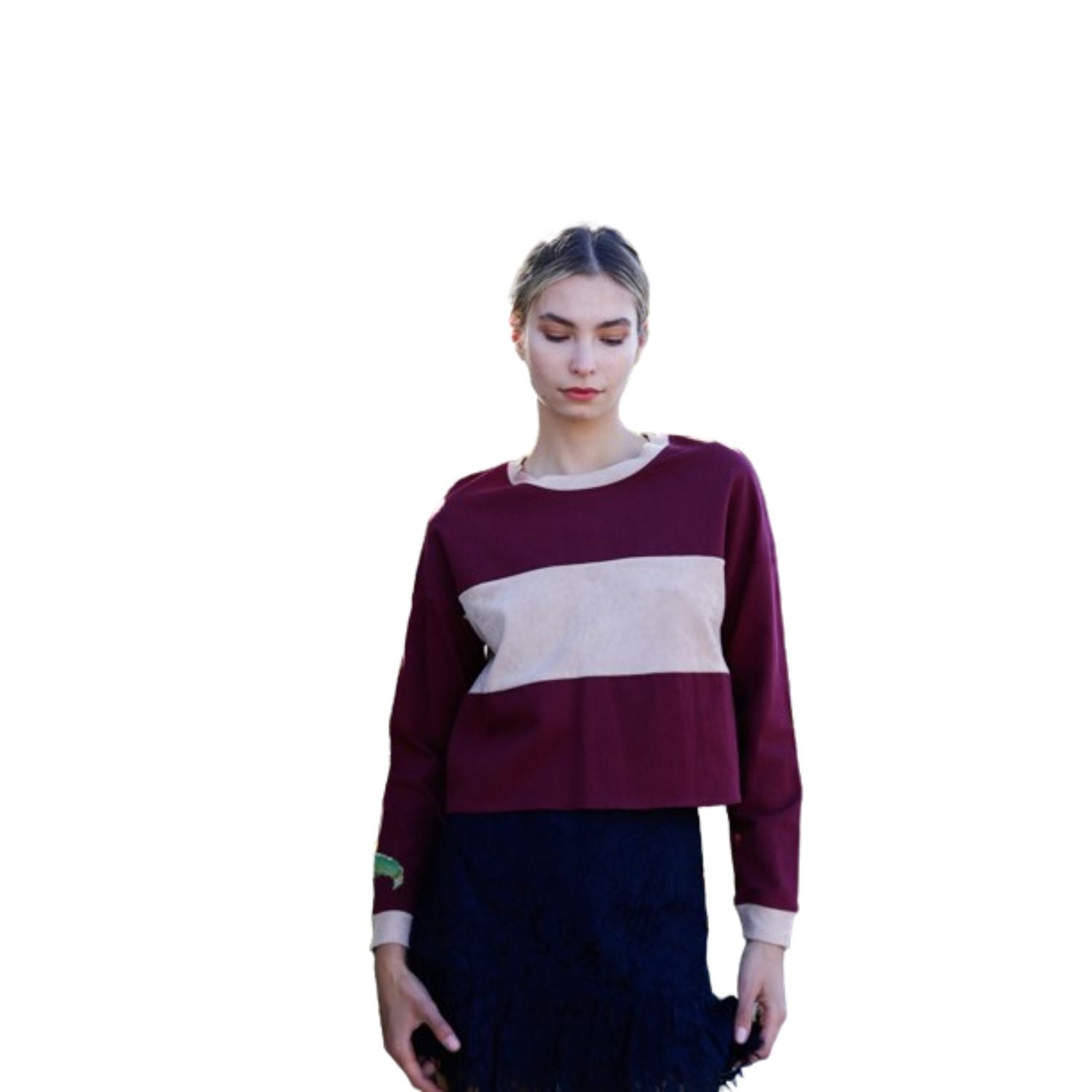 Schwarzes Crop Top mit langen Ärmeln