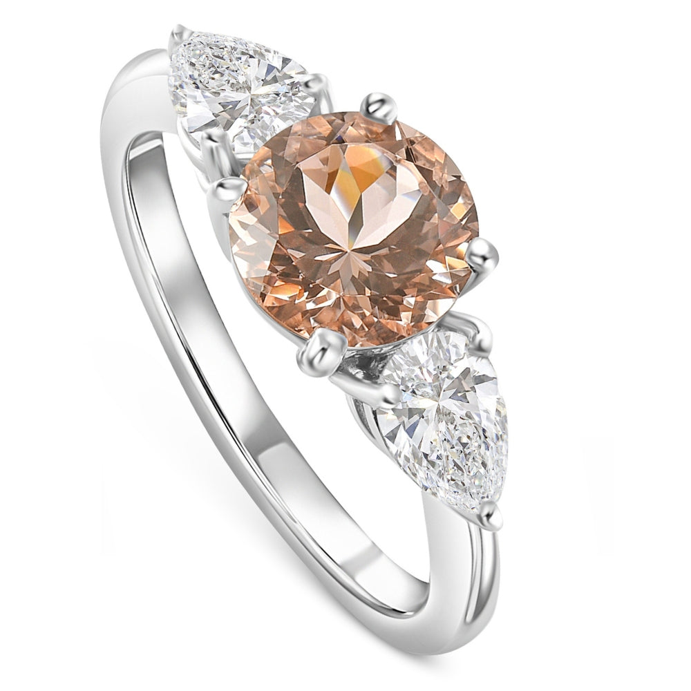 2.75Ct Morganit & Birne Form 3-Stein Diamant Verlobungsring 14k Gold Lab gewachsen
