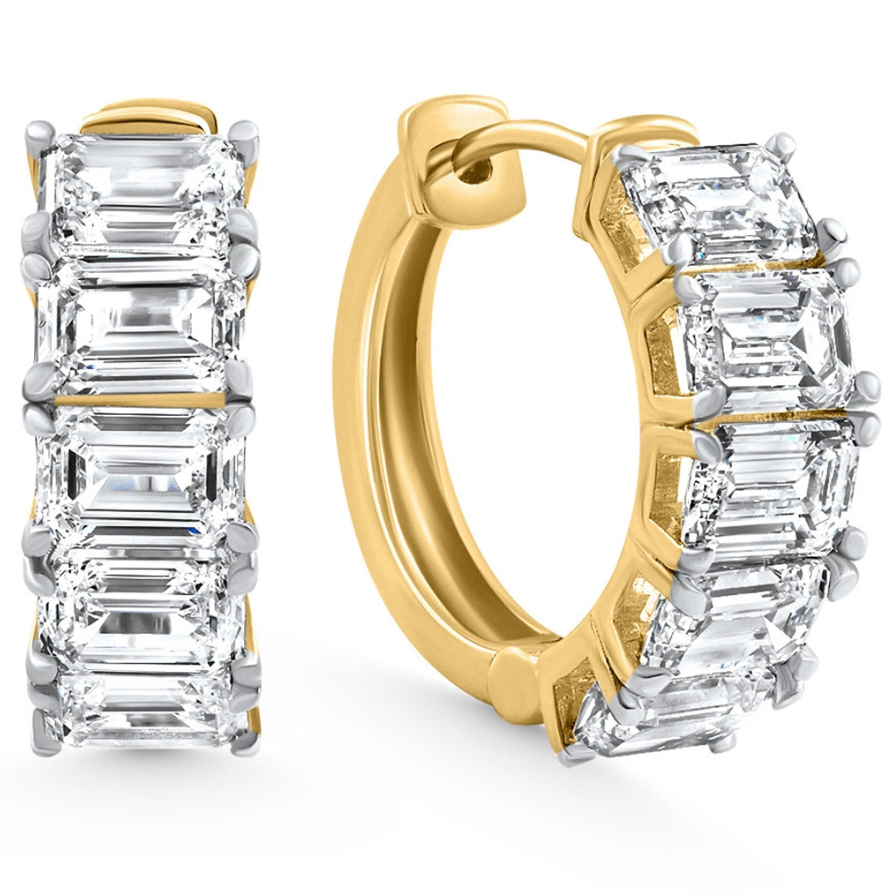 6.65Ct Emerald Cut Diamant Hoops 14k Gelbgold Lab gewachsene Damen Ohrringe 3/4