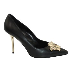 Versace Medusa Pumps mit Spitze aus schwarzem Leder