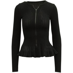 Alaïa Strickjacke mit Reißverschluss aus schwarzer Wolle