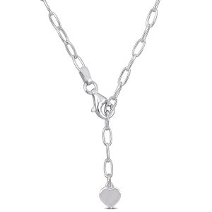Mimi & Max 2.6mm Heart Charm Lariat Oval Link Halskette aus Sterling Silber – 16 in