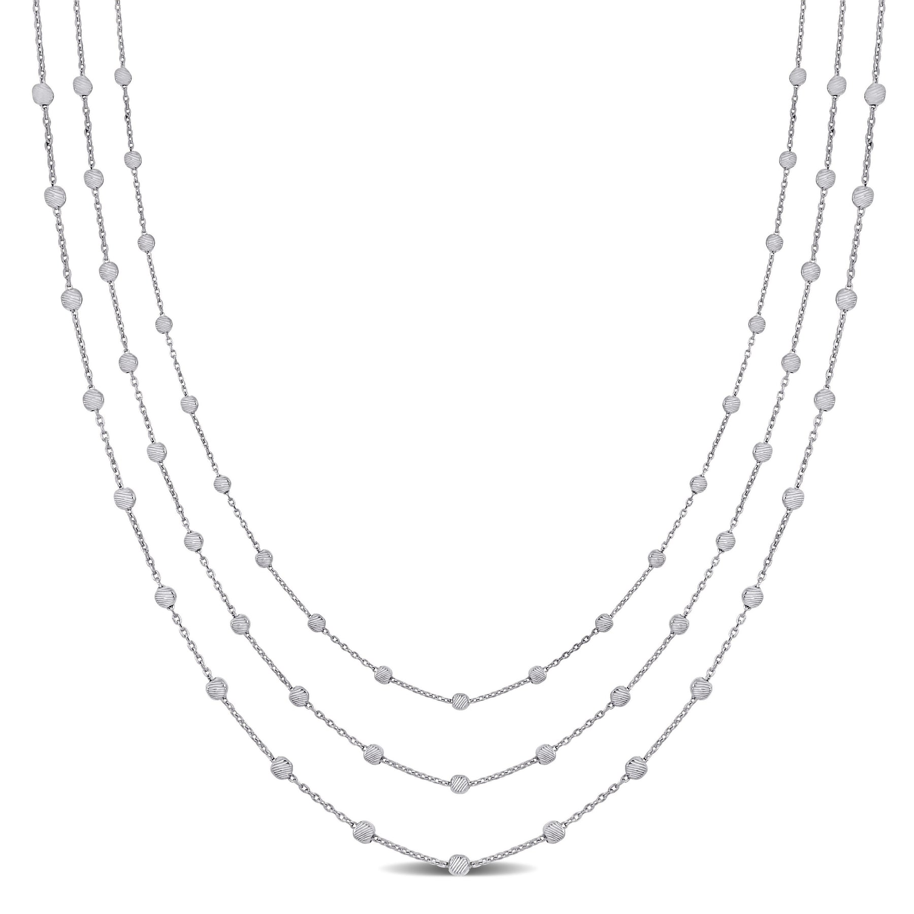 Mimi & Max 3-Strang Station Ball Halskette in Sterling Silber – 16+2 in