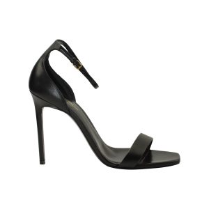Saint Laurent Amber Ankle Strap 105 Sandalen aus schwarzem Leder 7703694442556