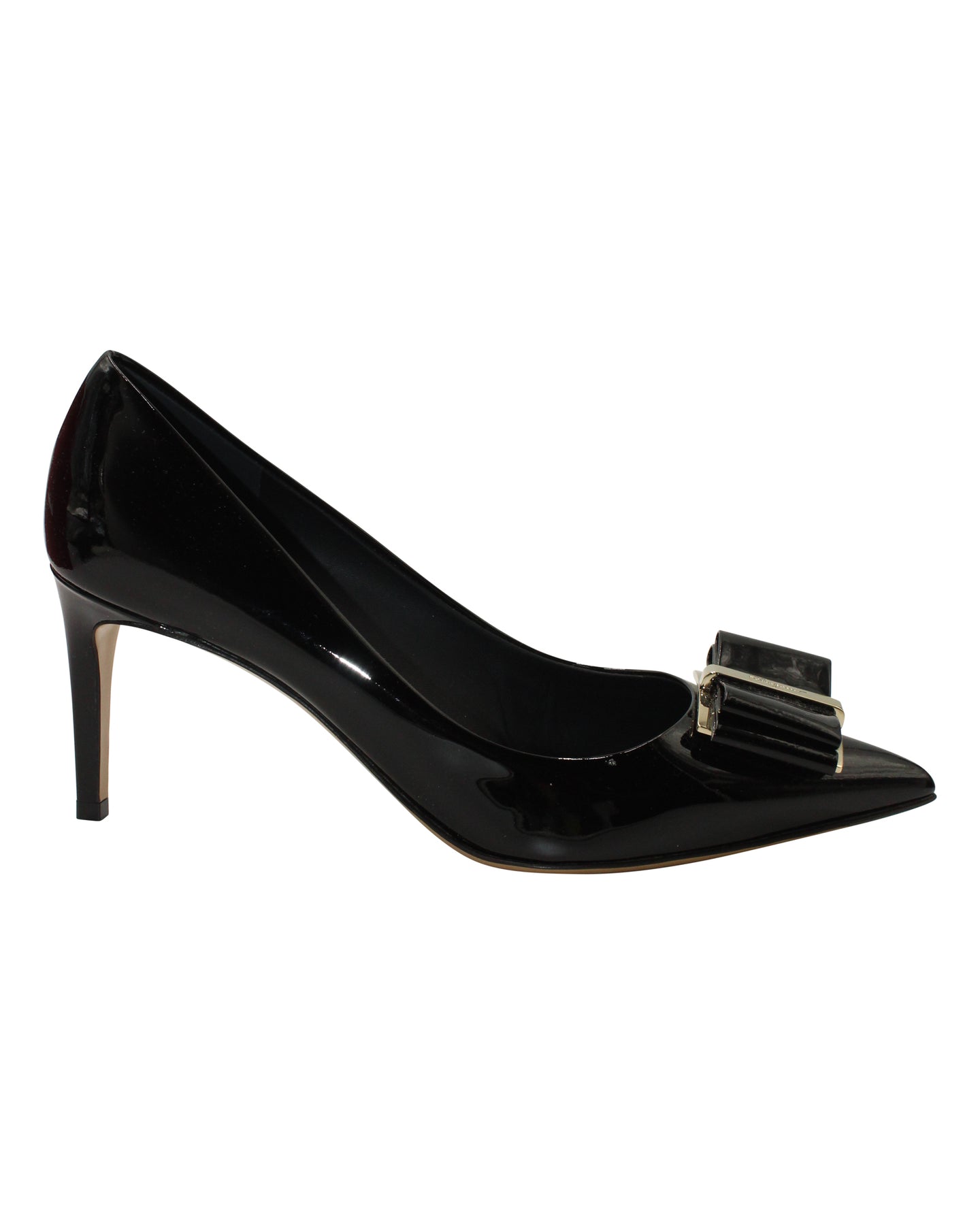 Salvatore Ferragamo Zeri 70 Pumps mit Schleifenmuster aus schwarzem Lackleder