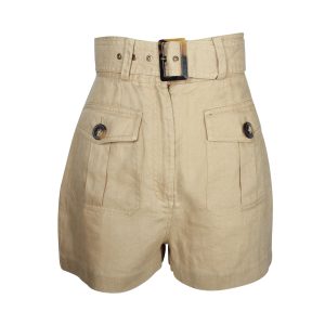 Zimmermann Shorts mit hohem Bund aus beigefarbenem Leinen